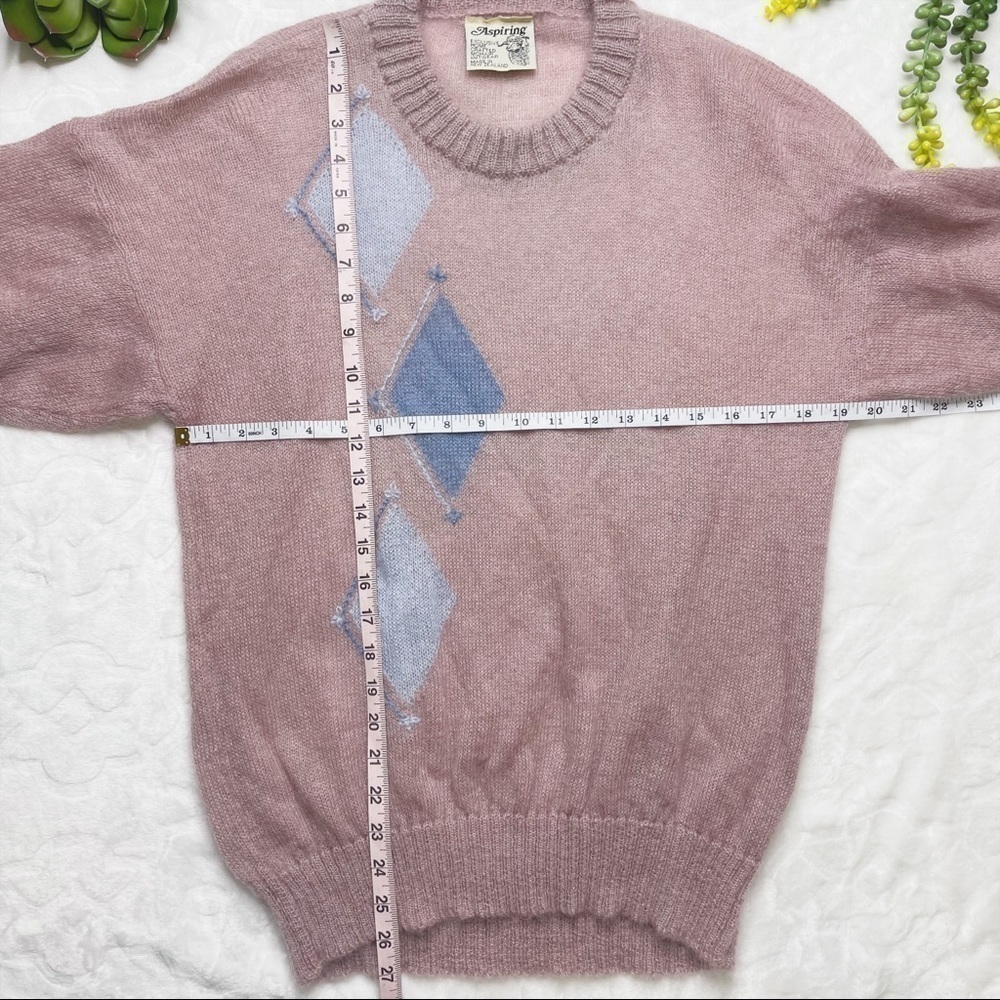 Vintage 80s Aspiring New Zealand Mohair Pullover Argyle Sweater Rapaki Mahana L - Picture 14 of 14